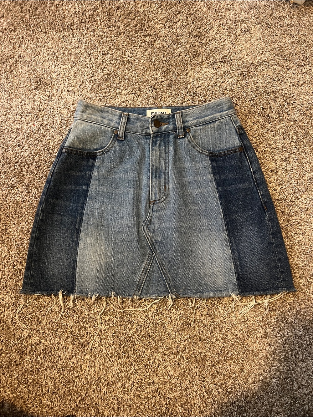 Evidnt Two-Tone Blue Denim Mini Skirt